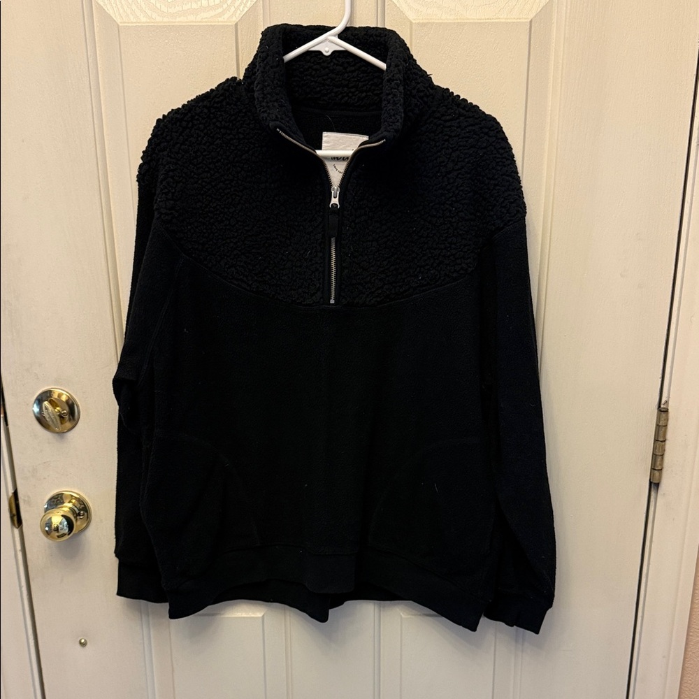 Aerie Black Sherpa Quarter-Zip Pullover